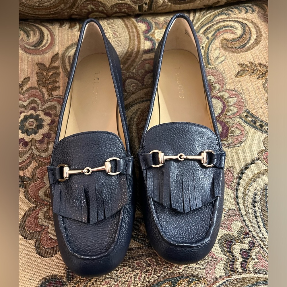 BNWT Talbots Everson Horsebit Indigo Blue Driver Loafer.  Pebble Leather. 10M